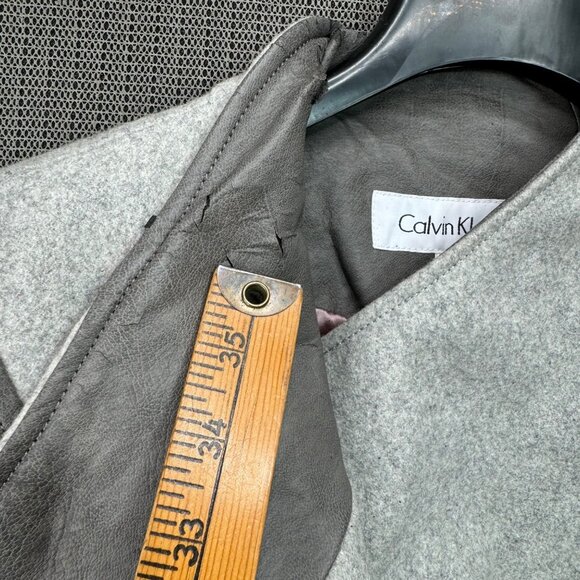 Calvin Klein Womens Grey Wool-Blend Coat With Faux Leather Accents - Size XL - Picture 6 of 9